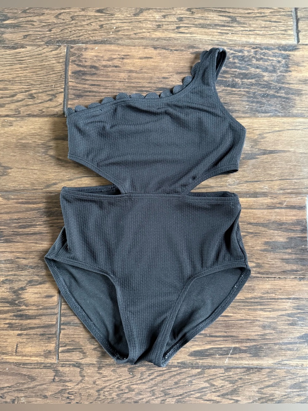 Girls Art Class Black One-Shoulder Cutout One-Piece Swimsuit size small 6/7